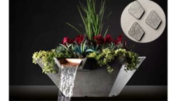 Slick Rock Concrete 22" Square Cascade Water Bowl + Planter | Gray | Stainless Steel Scupper | KCC22SSCSS-GRAY