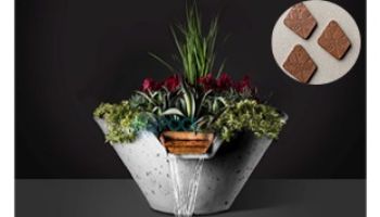 Slick Rock Concrete 22" Conical Cascade Water Bowl + Planter | Mahogany | Stainless Steel Scupper | KCC22CSCSS-MAHOGANY