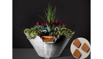 Slick Rock Concrete 22" Conical Cascade Water Bowl + Planter | Copper | Stainless Steel Scupper | KCC22CSCSS-COPPER