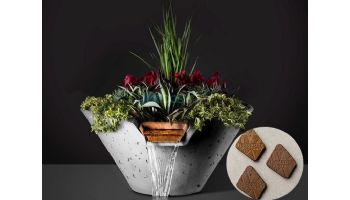 Slick Rock Concrete 22" Conical Cascade Water Bowl + Planter | Rust Buff | Stainless Steel Scupper | KCC22CSCSS-RUSTBUFF