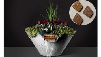 Slick Rock Concrete 22" Conical Cascade Water Bowl + Planter | Umber | Stainless Steel Scupper | KCC22CSCSS-UMBER