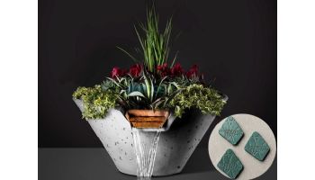 Slick Rock Concrete 22" Conical Cascade Water Bowl + Planter | Seafoam | Stainless Steel Scupper | KCC22CSCSS-SEAFOAM