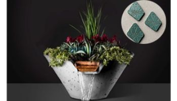 Slick Rock Concrete 22" Conical Cascade Water Bowl + Planter | Copper | Stainless Steel Scupper | KCC22CSCSS-COPPER