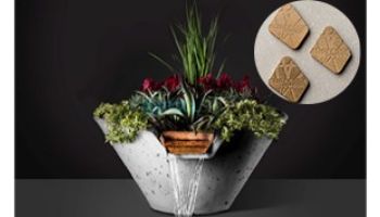 Slick Rock Concrete 22" Conical Cascade Water Bowl + Planter | Adobe | Stainless Steel Scupper | KCC22CSCSS-ADOBE