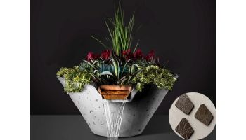 Slick Rock Concrete 22" Conical Cascade Water Bowl + Planter | Coal Gray | Copper Scupper | KCC22CSCC-COALGRAY