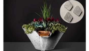 Slick Rock Concrete 29" Conical Cascade Water Bowl + Planter | Great White | Stainless Steel Scupper | KCC29CSCSS-GREATWHITE