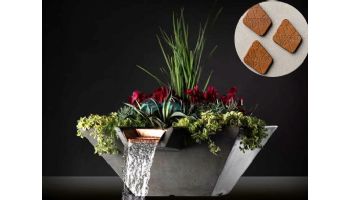 Slick Rock Concrete 29" Square Cascade Water Bowl + Planter | Copper | Stainless Steel Scupper | KCC29SSCSS-COPPER