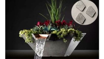 Slick Rock Concrete 29" Square Cascade Water Bowl + Planter | Adobe | Stainless Steel Scupper | KCC29SSCSS-ADOBE