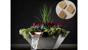 Slick Rock Concrete 29" Square Cascade Water Bowl + Planter | Umber | Stainless Steel Scupper | KCC29SSCSS-UMBER