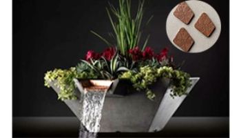 Slick Rock Concrete 34" Square Cascade Water Bowl + Planter | Coal Gray | Copper Scupper | KCC34SSCC-COALGRAY