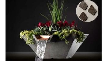 Slick Rock Concrete 34" Square Cascade Water Bowl + Planter | Onyx | Copper Scupper | KCC34SSCC-ONYX