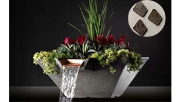 Slick Rock Concrete 34" Square Cascade Water Bowl + Planter | Mahogany | Copper Scupper | KCC34SSCC-MAHOGANY