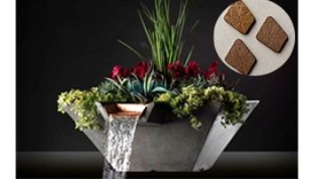 Slick Rock Concrete 34" Square Cascade Water Bowl + Planter | Umber | Stainless Steel Scupper | KCC34SSCSS-UMBER