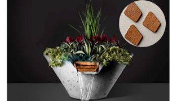 Slick Rock Concrete 34" Conical Cascade Water Bowl + Planter | Adobe | Stainless Steel Scupper | KCC34CSCSS-ADOBE