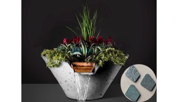 Slick Rock Concrete 34" Conical Cascade Water Bowl + Planter | Denim | Stainless Steel Scupper | KCC34CSCSS-DENIM