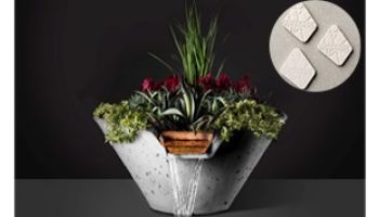 Slick Rock Concrete 34" Conical Cascade Water Bowl + Planter | Great White | Stainless Steel Scupper | KCC34CSCSS-GREATWHITE