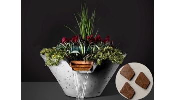 Slick Rock Concrete 34" Conical Cascade Water Bowl + Planter | Mahogany | Stainless Steel Scupper | KCC34CSCSS-MAHOGANY