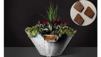 Slick Rock Concrete 34" Conical Cascade Water Bowl + Planter | Adobe | Stainless Steel Scupper | KCC34CSCSS-ADOBE