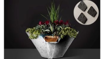 Slick Rock Concrete 34_quot; Conical Cascade Water Bowl + Planter | Onyx | Stainless Steel Scupper | KCC34CSCSS-ONYX