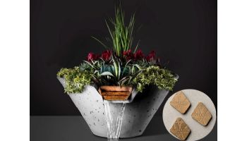 Slick Rock Concrete 34" Conical Cascade Water Bowl + Planter | Umber | Stainless Steel Scupper | KCC34CSCSS-UMBER