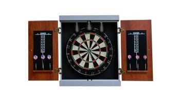 Hathaway Geneva Bristle Dartboard and Cabinet Set with LED Lighting | Walnut Finish | BG50394