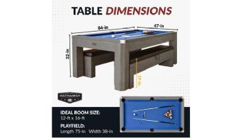 Hathaway Newport 7-Ft. Pool Table Combo Set with Benches | Rustic Gray with Blue Felt | BG50374