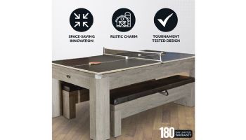 Hathaway Newport 7-Ft. Pool Table Combo Set with Benches | Rustic Gray with Blue Felt | BG50374