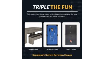 Hathaway Newport 7-Ft. Pool Table Combo Set with Benches | Rustic Gray with Blue Felt | BG50374
