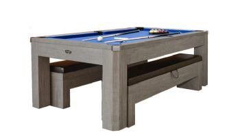 Hathaway Newport 7-Ft. Pool Table Combo Set with Benches | Rustic Gray with Blue Felt | BG50374