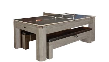 Hathaway Newport 7-Ft. Pool Table Combo Set with Benches | Rustic Gray with Blue Felt | BG50374
