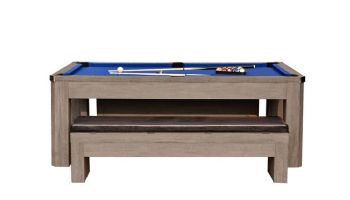 Hathaway Newport 7-Ft. Pool Table Combo Set with Benches | Rustic Gray with Blue Felt | BG50374