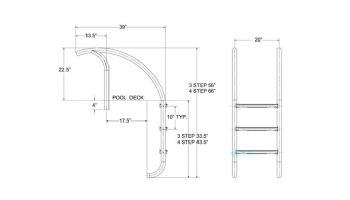 Global Pool Products Modern Ladder 3 Step Flanged With White Heavy Duty Treads | 1.90" x .065" Thickness 316 Stainless Steel | GPP-MLD-3ST-SS