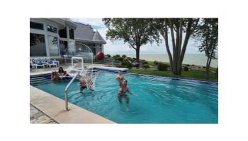 Global Pool Products Heavy Duty Basketball Set | 12" Offset with Net & Ball | White Frame | No Anchors | GPPOTE-HDBBS-WH