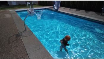 Global Pool Products Heavy Duty Basketball Set | 12" Offset with Net & Ball | White Frame | No Anchors | GPPOTE-HDBBS-WH