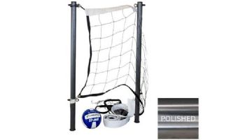 Global Pool Products Volleyball Set | 16' Net & Ball | Polished Poles | No Anchors | GPPOTE-VBS16-SS