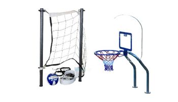 Global Pool Products X2 Basketball 17.5" Anchor Spacing & Volleyball with 16' Net & Ball Combo | Silver Vein | No Anchors | GPP-X2VB16-SV