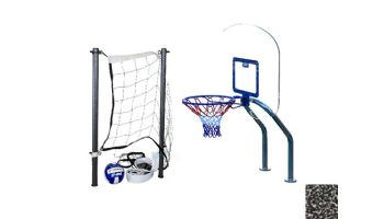 Global Pool Products X2 Basketball 17.5" Anchor Spacing & Volleyball with 16' Net & Ball Combo | Silver Vein | No Anchors | GPP-X2VB16-SV