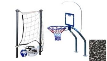 Global Pool Products X2 Basketball 17.5" Anchor Spacing & Volleyball with 16' Net & Ball Combo | Sand | No Anchors | GPP-X2VB16-SD