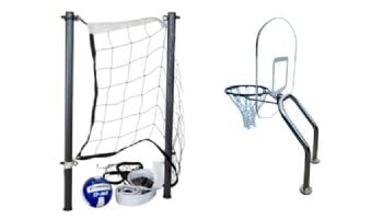 Global Pool Products X2 Basketball 17.5" Anchor Spacing & Volleyball with 16' Net & Ball Combo | Silver Vein | No Anchors | GPP-X2VB16-SV