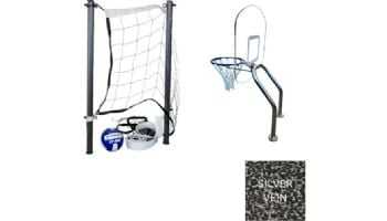 Global Pool Products X2 Basketball 17.5" Anchor Spacing & Volleyball with 16' Net & Ball Combo | Polished Stainless | No Anchors | GPP-X2VB16-SS