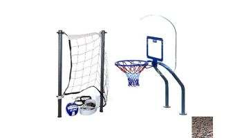 Global Pool Products X2 Basketball 17.5" Anchor Spacing & Volleyball with 16' Net & Ball Combo | Copper Vein | No Anchors | GPP-X2VB16-CV