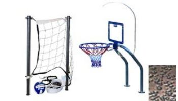 Global Pool Products X2 Basketball 17.5" Anchor Spacing & Volleyball with 16' Net & Ball Combo | Silver Vein | No Anchors | GPP-X2VB16-SV