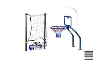 Global Pool Products X2 Basketball 17.5" Anchor Spacing & Volleyball with 16' Net & Ball Combo | Polished Stainless | No Anchors | GPP-X2VB16-SS