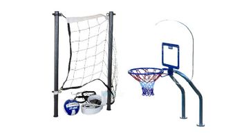 Global Pool Products X2 Basketball 17.5" Anchor Spacing & Volleyball with 16' Net & Ball Combo | Polished Stainless | No Anchors | GPP-X2VB16-SS