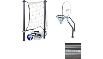 Global Pool Products X2 Basketball 17.5" Anchor Spacing & Volleyball with 16' Net & Ball Combo | Polished Stainless | No Anchors | GPP-X2VB16-SS