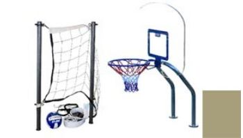 Global Pool Products X2 Basketball 17.5" Anchor Spacing & Volleyball with 16' Net & Ball Combo | Silver Vein | No Anchors | GPP-X2VB16-SV