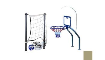 Global Pool Products X2 Basketball 17.5" Anchor Spacing & Volleyball with 16' Net & Ball Combo | Sand | No Anchors | GPP-X2VB16-SD