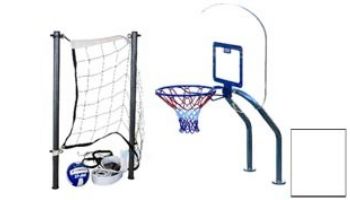 Global Pool Products X2 Basketball 17.5" Anchor Spacing & Volleyball with 16' Net & Ball Combo | Silver Vein | No Anchors | GPP-X2VB16-SV