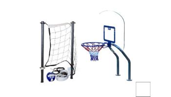 Global Pool Products X2 Basketball 17.5" Anchor Spacing & Volleyball with 16' Net & Ball Combo | White | No Anchors | GPP-X2VB16-WH