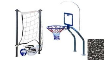 Global Pool Products X2 Basketball 17.5" Anchor Spacing & Volleyball with 20' Net & Ball Combo | White | No Anchors | GPP-X2VB20-WH